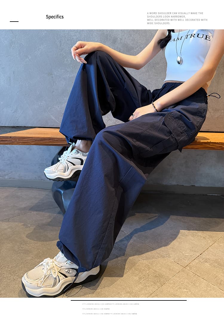 검정색 워크웨어 와이드 레깅스 바지 여름 지방 mm 얼음 실크 속도 건조한 캐주얼 바지 빅 사이즈 루즈핏 슬림해 보이는 운동 스트레이트 팬츠 상세 이미지 17
