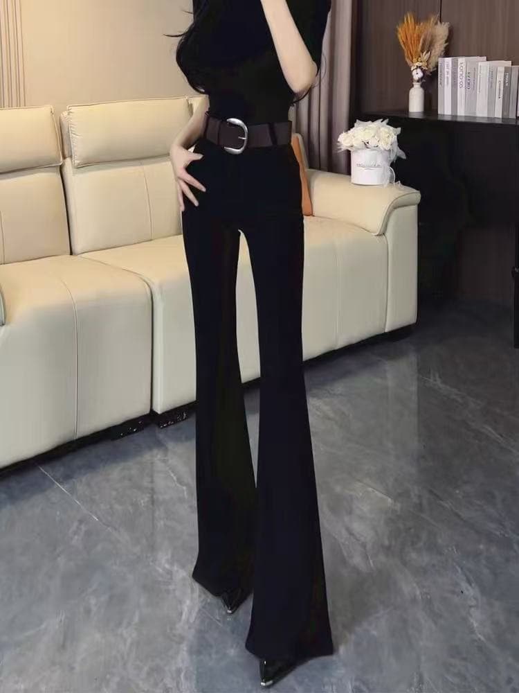 패션 품격 부츠컷 정장 바지 여성 봄 가을 2026 새로운 하이웨이스트 슬림해 보이는 디스플레이 다리 길이 좁은 에디션 신축성 호스 슈 바지 이미지 2