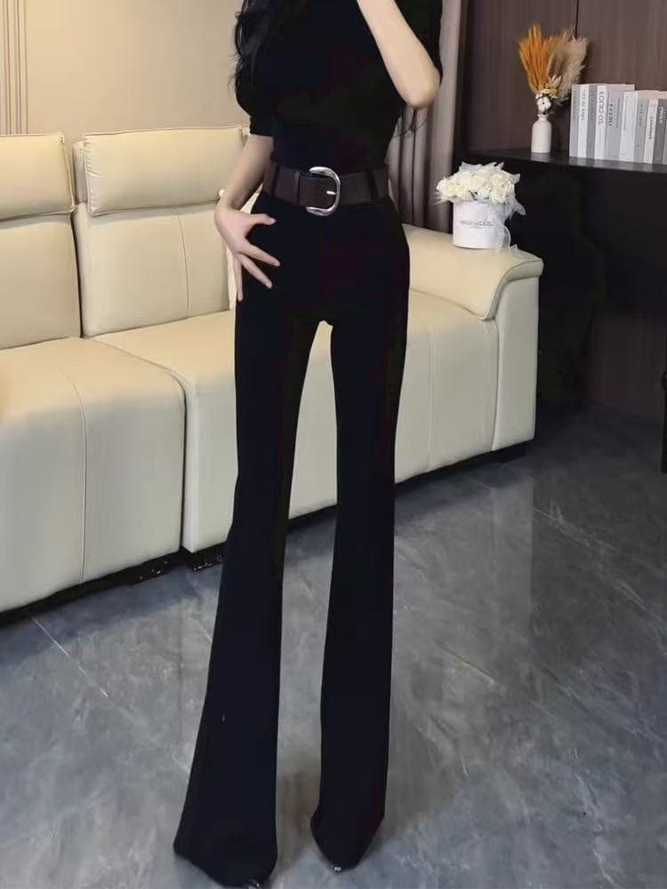 패션 품격 부츠컷 정장 바지 여성 봄 가을 2026 새로운 하이웨이스트 슬림해 보이는 디스플레이 다리 길이 좁은 에디션 신축성 호스 슈 바지 이미지 3