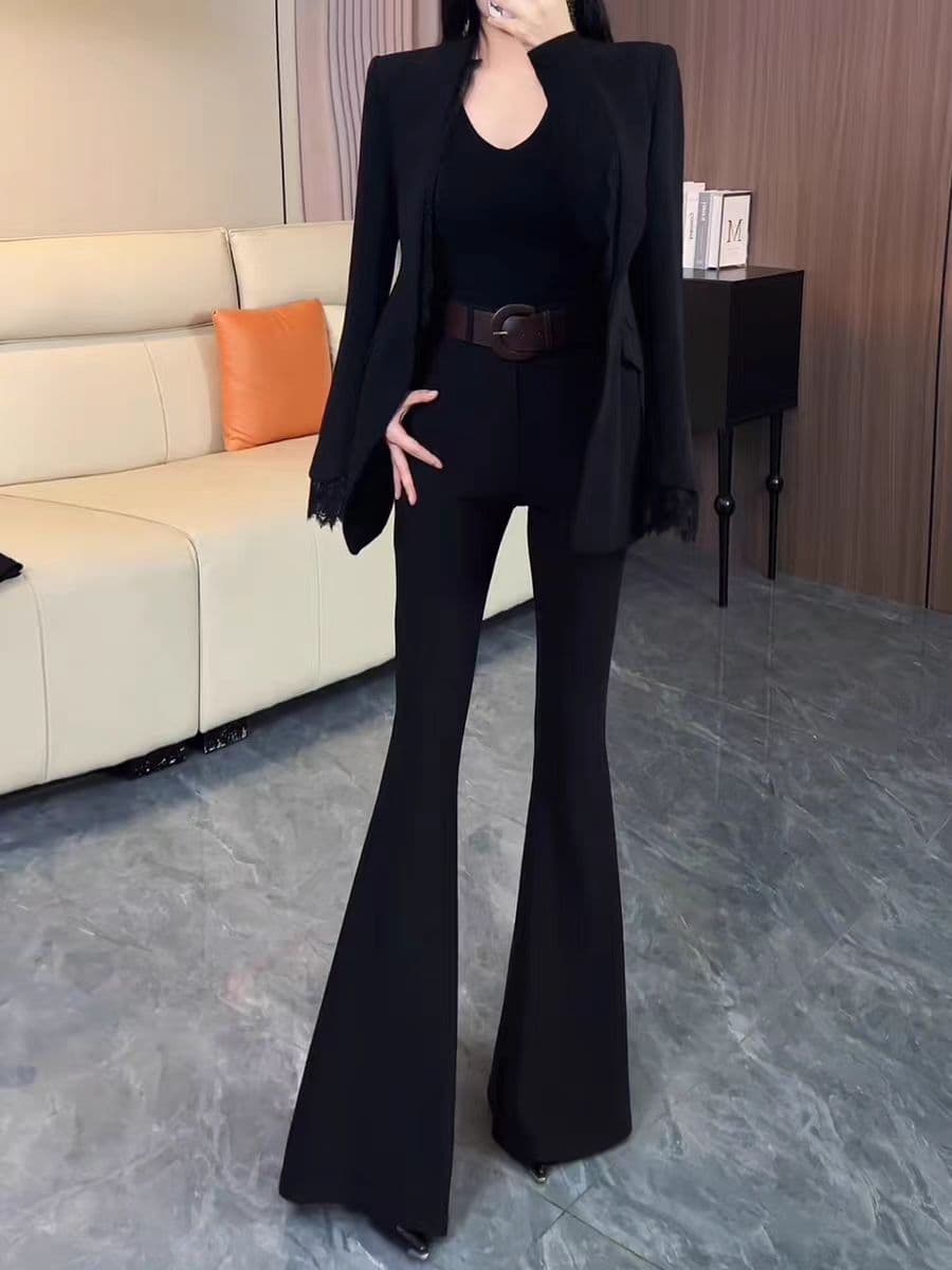 대 플레어 바지 2025 새로운 검정색 정장 바지 하이웨이스트 몸매 가꾸기 슬림해 보이는 도루 센스 캐주얼 바닥 청소 롱 바지 이미지 3