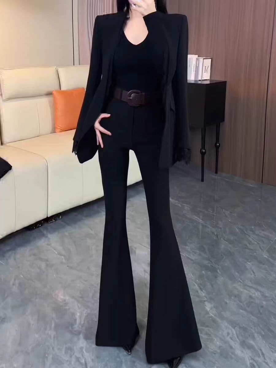 대 플레어 바지 2025 새로운 검정색 정장 바지 하이웨이스트 몸매 가꾸기 슬림해 보이는 도루 센스 캐주얼 바닥 청소 롱 바지 상세 이미지 11