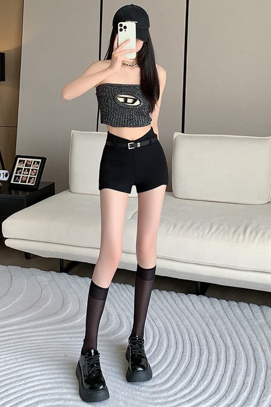 검정색 하이웨이스트 작은 키 캐주얼 반바지 여성 여름 핫걸 섹시함 핫 바지 몸매 가꾸기 슬림해 보이는 스트레이트 넓은 다리 초단바지 이미지 7