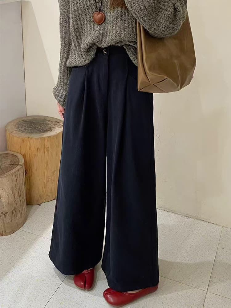 오래된 돈 바람 한 부서 미니멀리즘 화이트 와이드 레깅스 바지 긴 바지 여름 얇은 스타일 하이웨이스트 루즈핏 느긋한 바람 스트레이트 캐주얼 바지 이미지 4