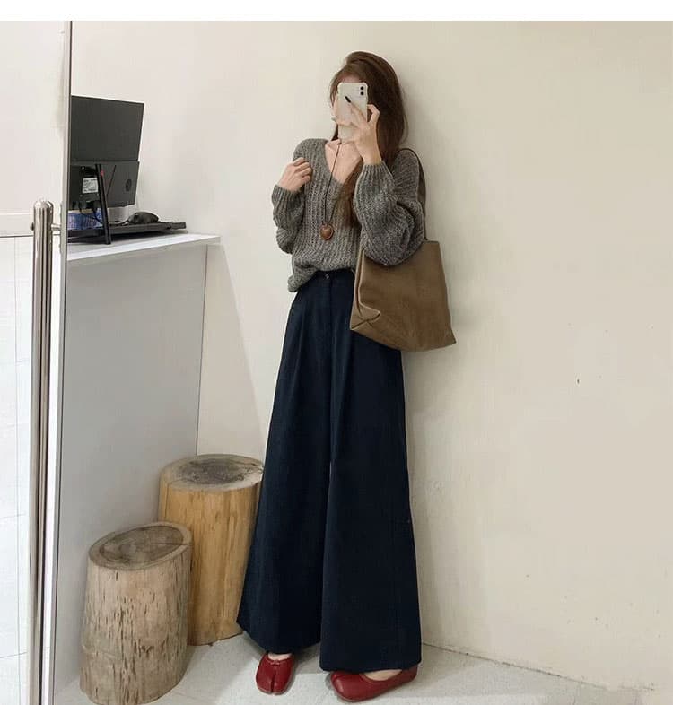 오래된 돈 바람 한 부서 미니멀리즘 화이트 와이드 레깅스 바지 긴 바지 여름 얇은 스타일 하이웨이스트 루즈핏 느긋한 바람 스트레이트 캐주얼 바지 상세 이미지 1