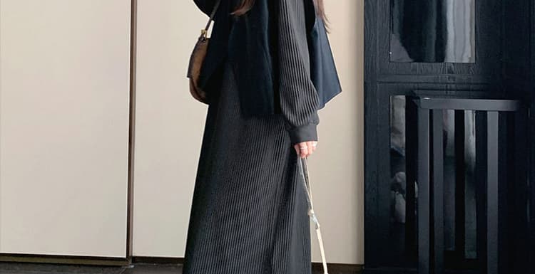 대 물품 가을 새로운 미니멀리즘 디자인 센스 작은 대중 가죽 베스트 빛 럭셔리 후드티 드레스 임산부 투피스 세트 상세 이미지 22