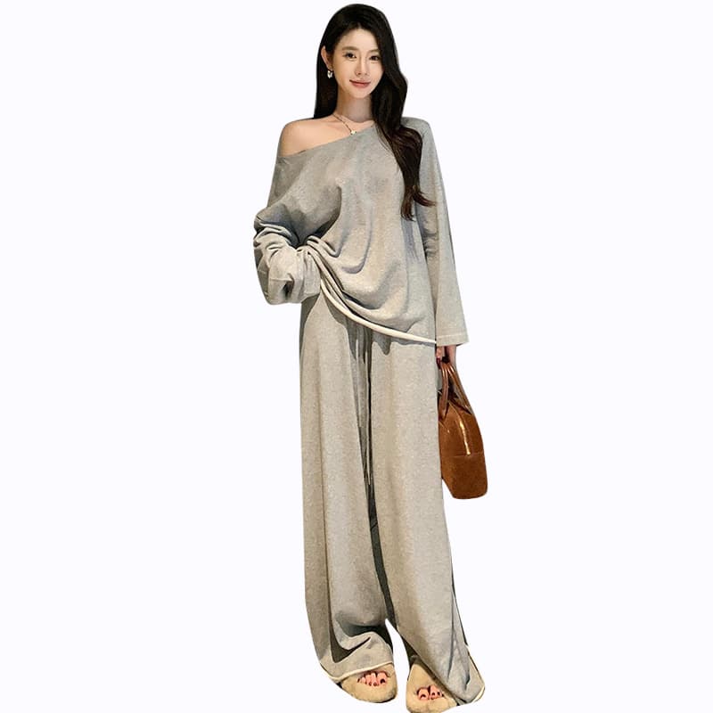 대 물품 한 부서 디자인 센스 임산부 세트 봄 가을 비스듬한 어깨 의류 느긋한 캐주얼 임산부 스트레이트 팬츠 투피스 세트 이미지 5