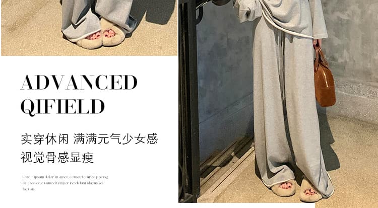 대 물품 한 부서 디자인 센스 임산부 세트 봄 가을 비스듬한 어깨 의류 느긋한 캐주얼 임산부 스트레이트 팬츠 투피스 세트 상세 이미지 9