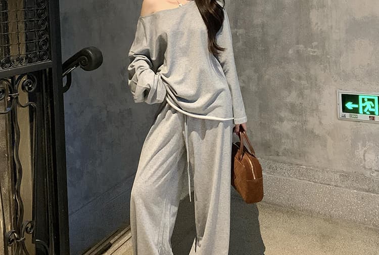 대 물품 한 부서 디자인 센스 임산부 세트 봄 가을 비스듬한 어깨 의류 느긋한 캐주얼 임산부 스트레이트 팬츠 투피스 세트 상세 이미지 17