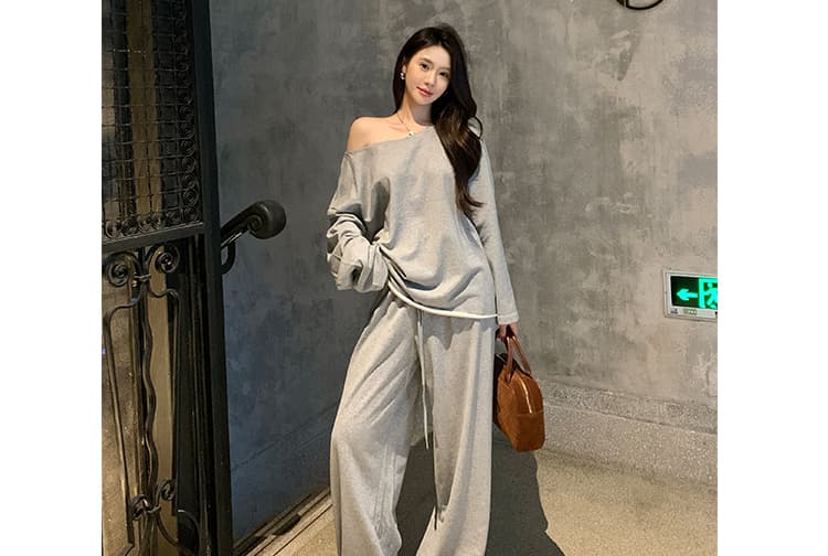 대 물품 한 부서 디자인 센스 임산부 세트 봄 가을 비스듬한 어깨 의류 느긋한 캐주얼 임산부 스트레이트 팬츠 투피스 세트 상세 이미지 33