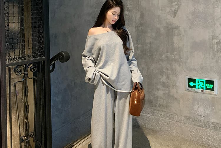 대 물품 한 부서 디자인 센스 임산부 세트 봄 가을 비스듬한 어깨 의류 느긋한 캐주얼 임산부 스트레이트 팬츠 투피스 세트 상세 이미지 35