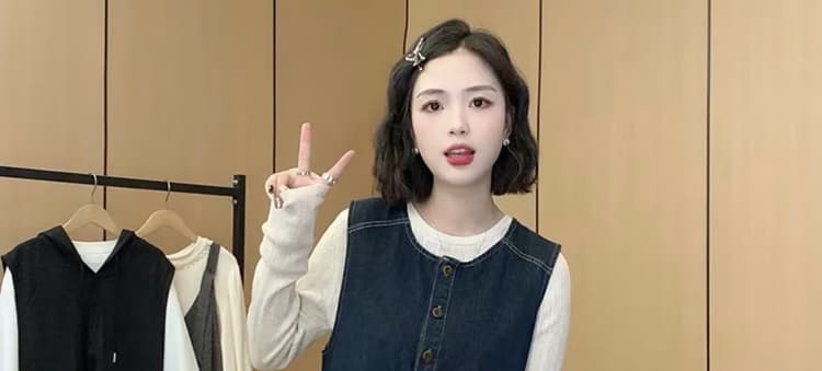 대 물품 가을 겨울 두꺼운 데님 조끼 원피스 니트 스웨터 맨위 루즈핏 슬림해 보이는 임산부 투피스 세트 상세 이미지 20