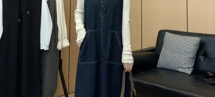 대 물품 가을 겨울 두꺼운 데님 조끼 원피스 니트 스웨터 맨위 루즈핏 슬림해 보이는 임산부 투피스 세트 상세 이미지 27
