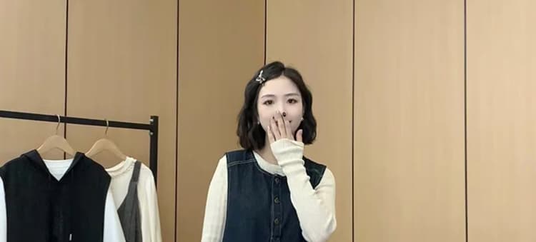 대 물품 가을 겨울 두꺼운 데님 조끼 원피스 니트 스웨터 맨위 루즈핏 슬림해 보이는 임산부 투피스 세트 상세 이미지 29