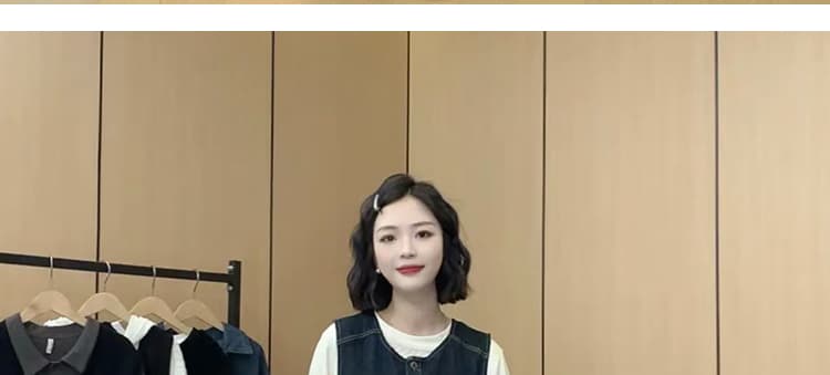 대 물품 가을 겨울 두꺼운 데님 조끼 원피스 니트 스웨터 맨위 루즈핏 슬림해 보이는 임산부 투피스 세트 상세 이미지 40