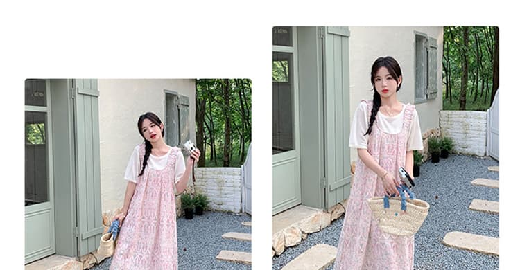 대 물품 새로운 레이스 자카드 임산부 조끼 스커트 투피스 세트 여름 고급 센스 홀로우 아웃 자수 드레스 상세 이미지 34