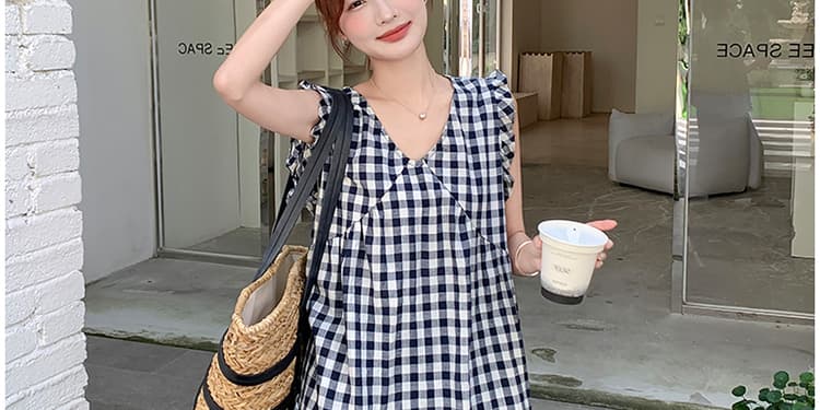 대 물품 새로운 한 부서 스타일 법 캐주얼 체크무늬 민소매 레이스 맨위 펌프 로프 와이드 레그 팬츠 임산부 투피스 슈트 상세 이미지 42