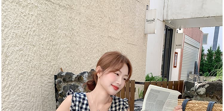 대 물품 새로운 한 부서 스타일 법 캐주얼 체크무늬 민소매 레이스 맨위 펌프 로프 와이드 레그 팬츠 임산부 투피스 슈트 상세 이미지 56