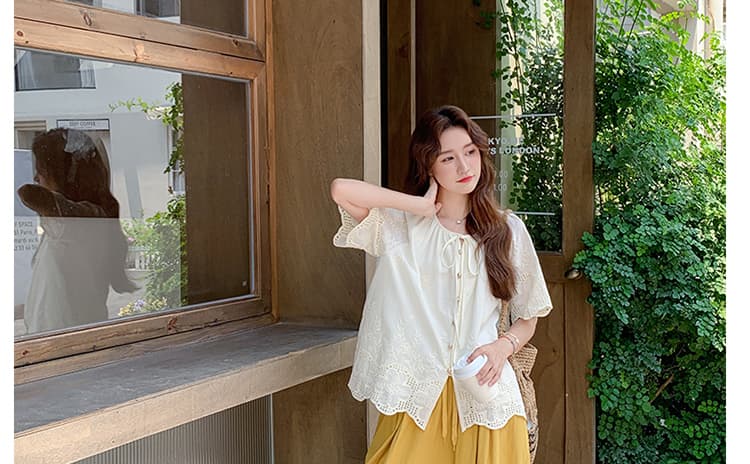 대 물품 여름 새로운 패션 품격 루즈핏 레이스 맨위 휴식 센스 꽃밭 와이드 레그 팬츠 임산부 투피스 세트 상세 이미지 66