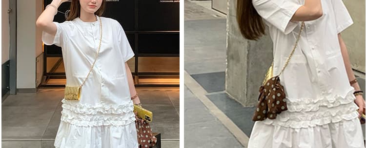 새로운 연꽃 잎 레이스 연령 감소 임산부 반팔 드레스 여름 스탠드 칼라 루즈핏 미니 스커트 상세 이미지 9