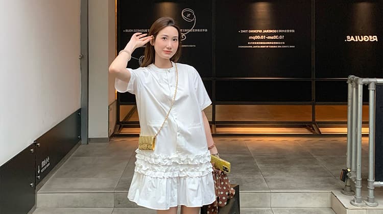 새로운 연꽃 잎 레이스 연령 감소 임산부 반팔 드레스 여름 스탠드 칼라 루즈핏 미니 스커트 상세 이미지 40
