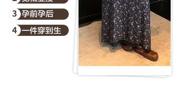 새로운 임산부 투피스 세트 여름 라운드 넥 티셔츠 꽃무늬 슬립 드레스 상세 이미지 15