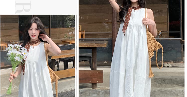 새로운 디자인 센스 프랑스식 꽃밭 조끼 롱 스커트 여름 미니멀리즘 품격 느긋한 바람 민소매 임산부 드레스 상세 이미지 12