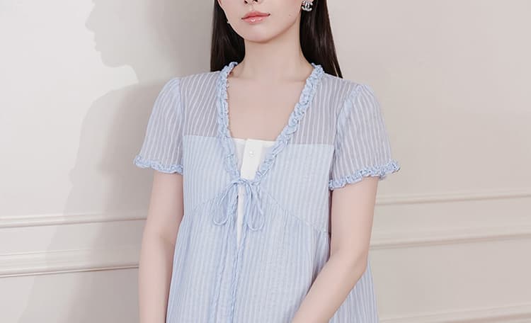 새로운 여름 부드러운 품격 슬림해 보이는 가짜 2 피스 슈트 임산부 드레스 상세 이미지 30