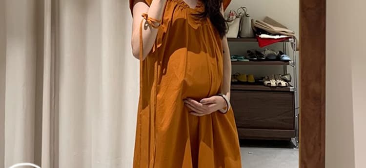 높은 품질 대 물품 여름 새로운 순면 V넥 슬림해 보이는 프랑스식 루즈핏 품격 소매 임산부 드레스 상세 이미지 2