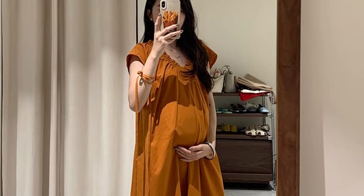 높은 품질 대 물품 여름 새로운 순면 V넥 슬림해 보이는 프랑스식 루즈핏 품격 소매 임산부 드레스 상세 이미지 18