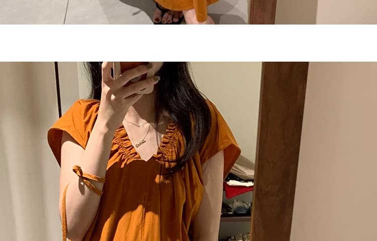 높은 품질 대 물품 여름 새로운 순면 V넥 슬림해 보이는 프랑스식 루즈핏 품격 소매 임산부 드레스 상세 이미지 29