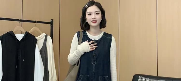 지금 가을 겨울 두꺼운 데님 조끼 원피스 니트 스웨터 맨위 루즈핏 슬림해 보이는 임산부 투피스 세트 상세 이미지 32