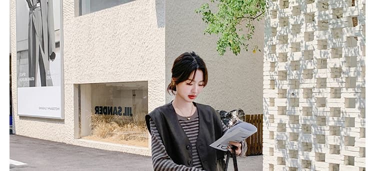 지금 한 부서 PU 가죽 조끼 스트라이프 치마 봄 가을 새로운 고유 한 아름다운 소금 부서 연령 감소 임산부 롱 스커트 투피스 세트 상세 이미지 50