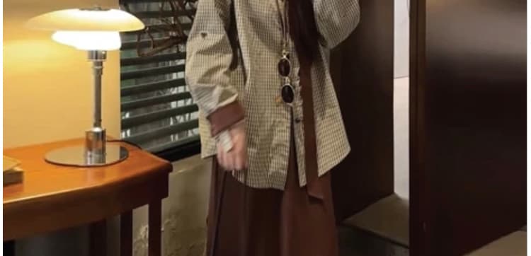 가을 새로운 항구 바람 레트로 체크무늬 세트 루즈핏 슬림해 보이는 다용도 셔츠 스카프 반신 스커트 임산부 3종 세트 상세 이미지 5