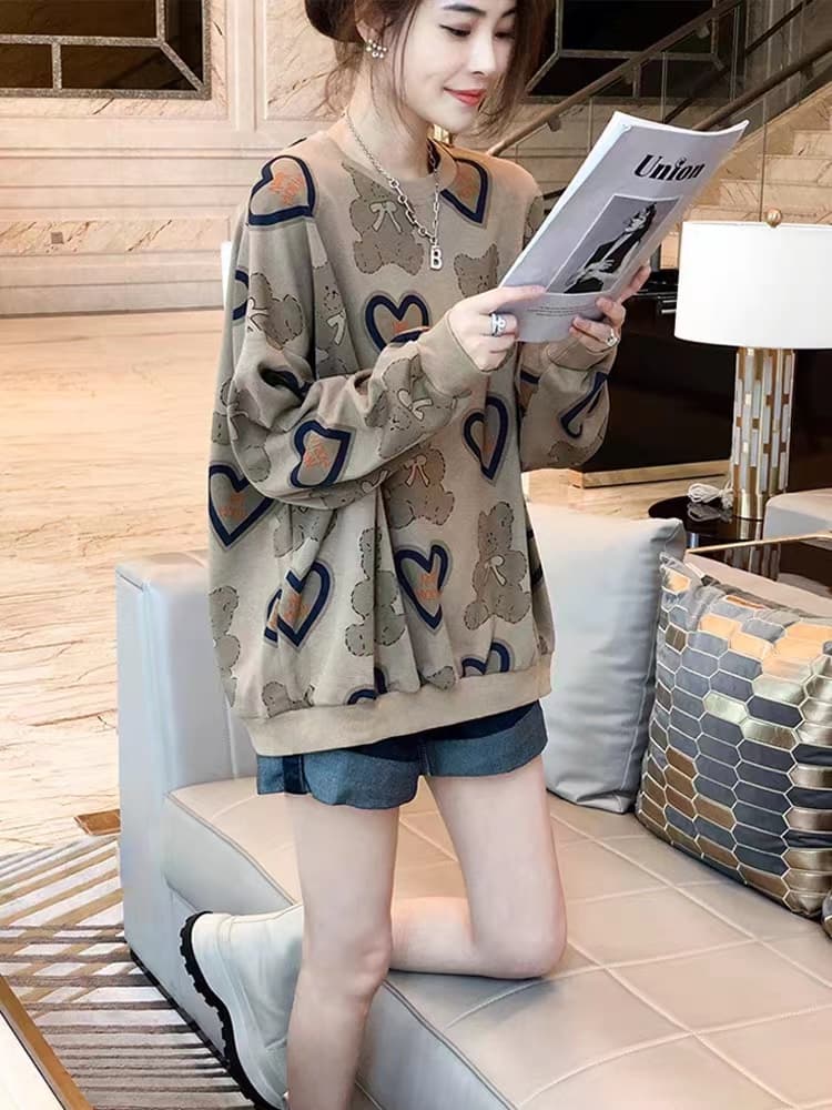 조기 가을 의상 2026 새로운 풀오버 라운드 넥 루즈핏 만화 프린트 캐주얼 후드티 여성 긴 소매 한국 스타일 패션 유럽 상품 상세 이미지 6