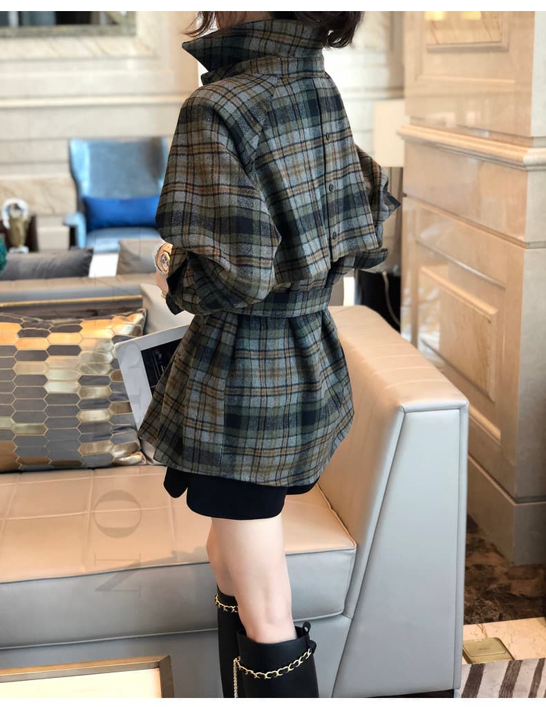 체크무늬 연삭 털 긴팔 여성 셔츠 디자인 센스 작은 대중 슬림해 보이는 패션 허리 수축 맨위 2026 이른 가을 새로운 유럽 상품 이미지 4
