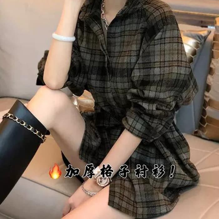 체크무늬 연삭 털 긴팔 여성 셔츠 디자인 센스 작은 대중 슬림해 보이는 패션 허리 수축 맨위 2026 이른 가을 새로운 유럽 상품 이미지 2