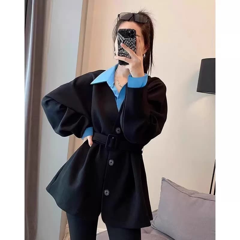 페이크 레이어드 패치워크 셔츠 여성 코트 디자인 센스 작은 대중 허리 수축 맨위 봄 2026 새로운 유럽 역 유럽 상품 상세 이미지 5
