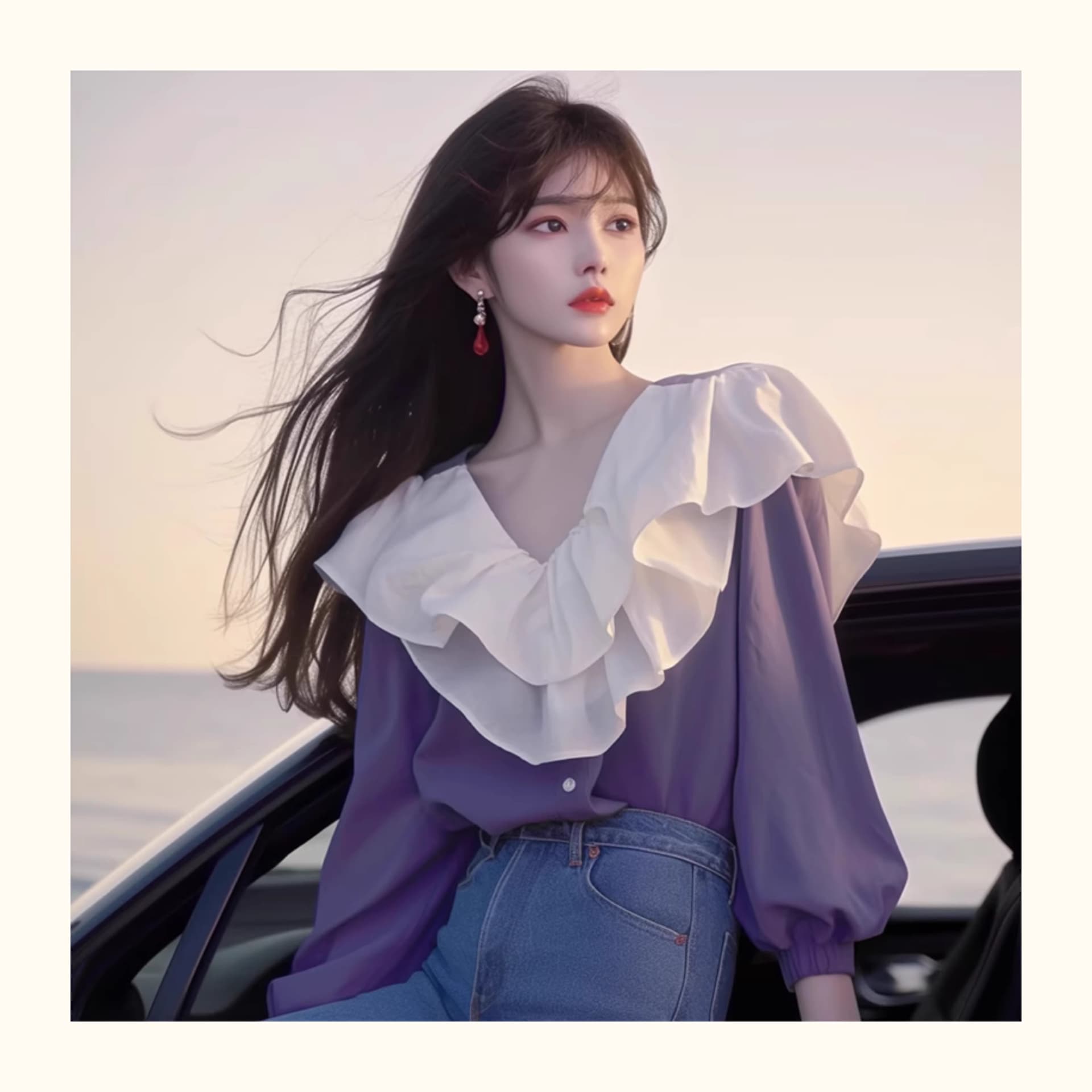봄 가을 새로운 2026 프랑스식 외국 가스 Chic 고급 한 부서 연령 감소 달콤함 보라색 프릴 패치워크 여성 셔츠 상세 이미지 1