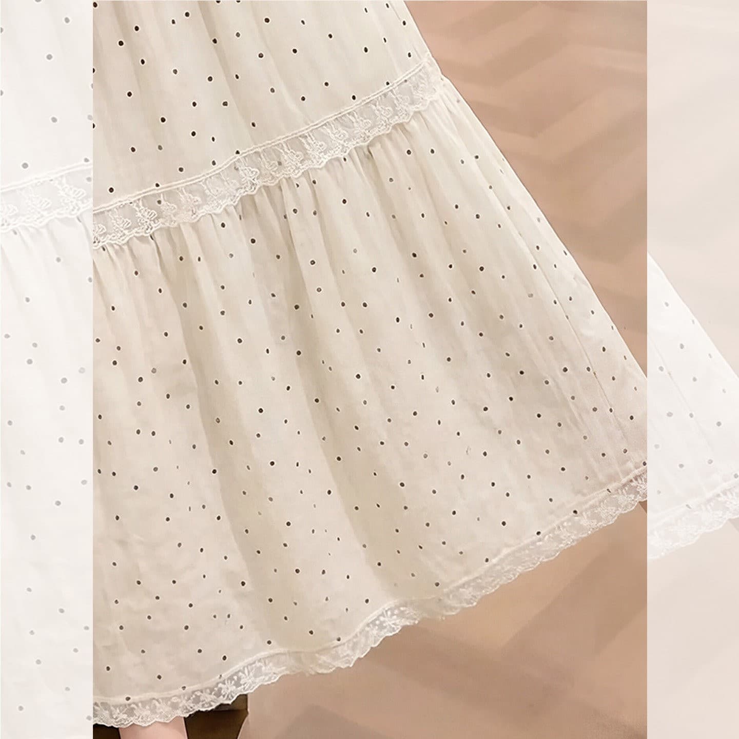 프랑스식 부드러운 바람 화이트 도트 무늬 반신 스커트 여성 여름 빅 사이즈 하이웨이스트 한 마디 중간 길이 스커트 슬림해 보이는 케이크 드레스 여성 상세 이미지 9