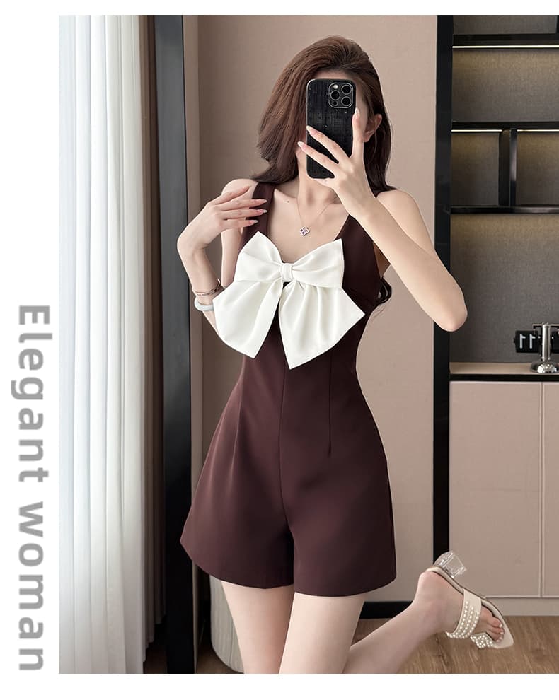 프랑스식 작은 샤넬 스타일 올인원 바지 여름 새로운 패션 빛 럭셔리 명문 여성 디자인 센스 나비 매듭 꼬집기 허리 슬림해 보이는 반바지 상세 이미지 13