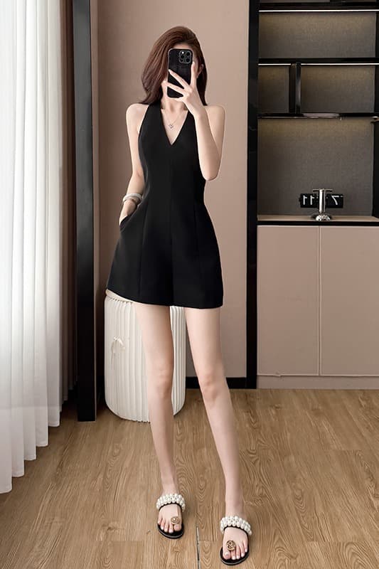 검정색 그는 벤 바람 여성 드레스 고급 섹시함 행침 목 예복 치마 품격 로얄 자매 바람 백리스 올인원 반바지 이미지 7
