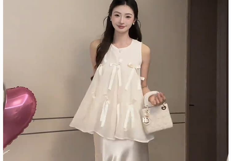 지금 출산 착용 고급 센스 달콤함 연령 감소 세트 여성 나비 매듭 조끼 맨위 복부 지지 반신 스커트 투피스 세트 상세 이미지 21