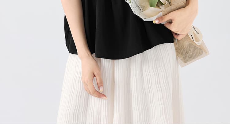 지금 출산 착용 여름 새로운 검정색 프랑스식 광장 칼라 반팔 셔츠 디자인 센스 하이웨이스트 복부 지지 반신 스커트 상세 이미지 30