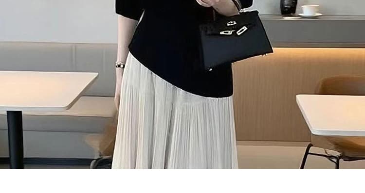 지금 출산 착용 새로운 프랑스식 품격 라운드 넥 반팔 맨위 빛 요리 한 바람 패션 돼지 코 버클 반신 치마 세트 상세 이미지 23