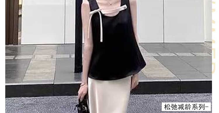 지금 출산 착용 품격 착용 가져 가라. 나비 매듭 디자인 센스 슬립 맨위 도루 센스 한 마디 반신 롱 스커트 세트 상세 이미지 2