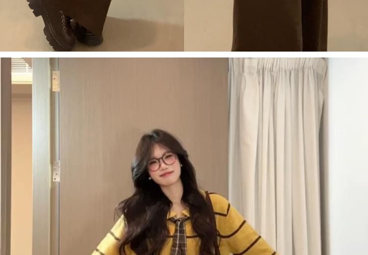지금 출산 착용 한 부서 폴로 칼라 스트라이프 루즈핏 다용도 니트 스웨터 라 범프 양모 복부 지지 바지 세트 상세 이미지 10