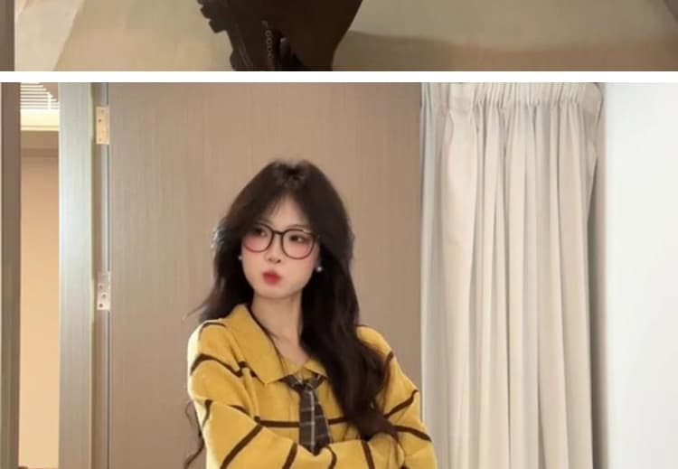 지금 출산 착용 한 부서 폴로 칼라 스트라이프 루즈핏 다용도 니트 스웨터 라 범프 양모 복부 지지 바지 세트 상세 이미지 12