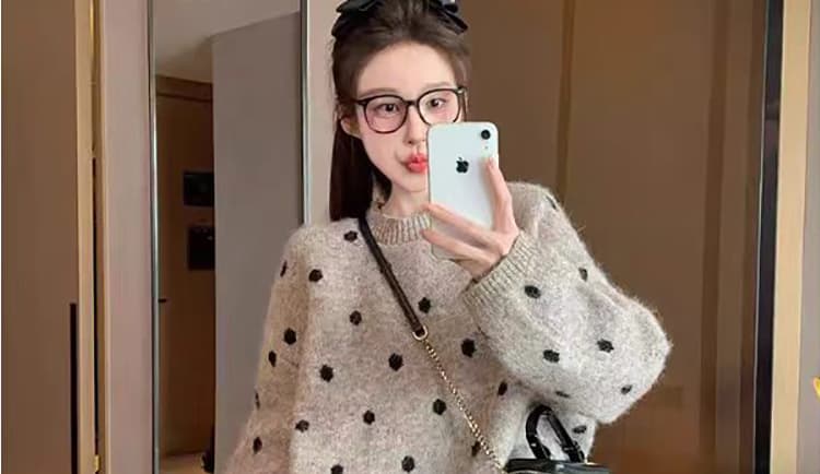 지금 출산 착용 봄과 가을 작은 키 소금 부서 착용 가져 가라. 도트 무늬 풀오버 니트 스웨터 패키지 팔 치마 투피스 세트 상세 이미지 36