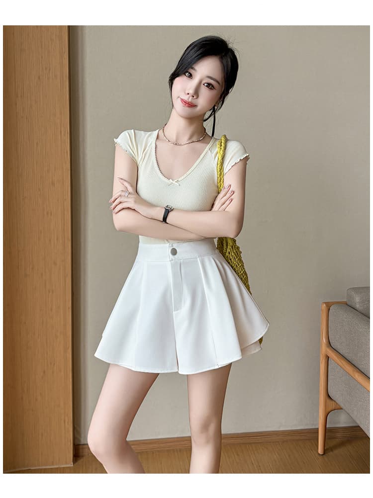웨스트 와이드 다리 프릴 반바지 봄 여름 2026 새로운 디자인 센스 외출용 슬림해 보이는 캐주얼 한 마디 표지 엉덩이 바지 상세 이미지 20