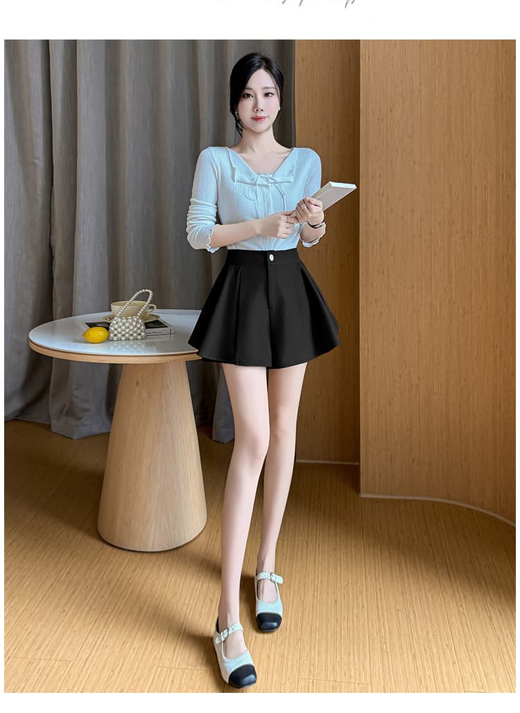 웨스트 와이드 다리 프릴 반바지 봄 여름 2026 새로운 디자인 센스 외출용 슬림해 보이는 캐주얼 한 마디 표지 엉덩이 바지 상세 이미지 26